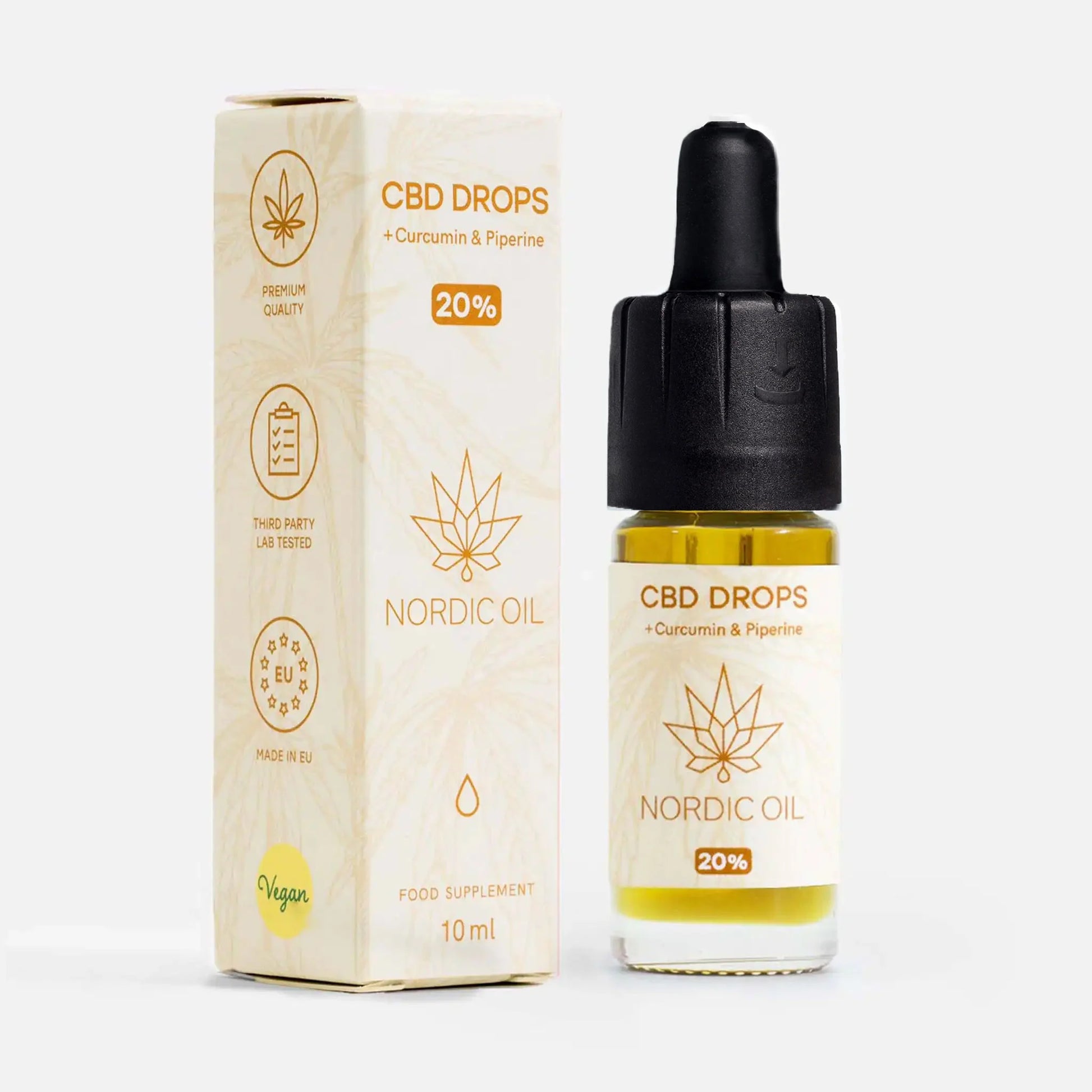 CBD-olie met curcumine (20%) en verpakking